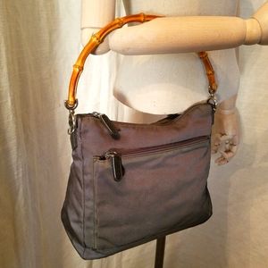 GUCCI Vintage Charcoal Canvas Sport Handbag Bamboo Handle